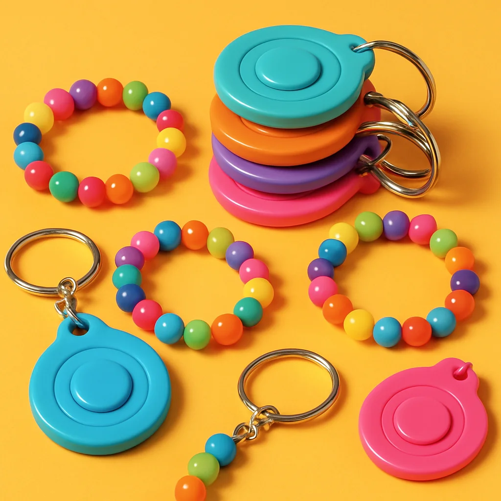 Small stack of birthday loot bag jewelry favors with snap-button